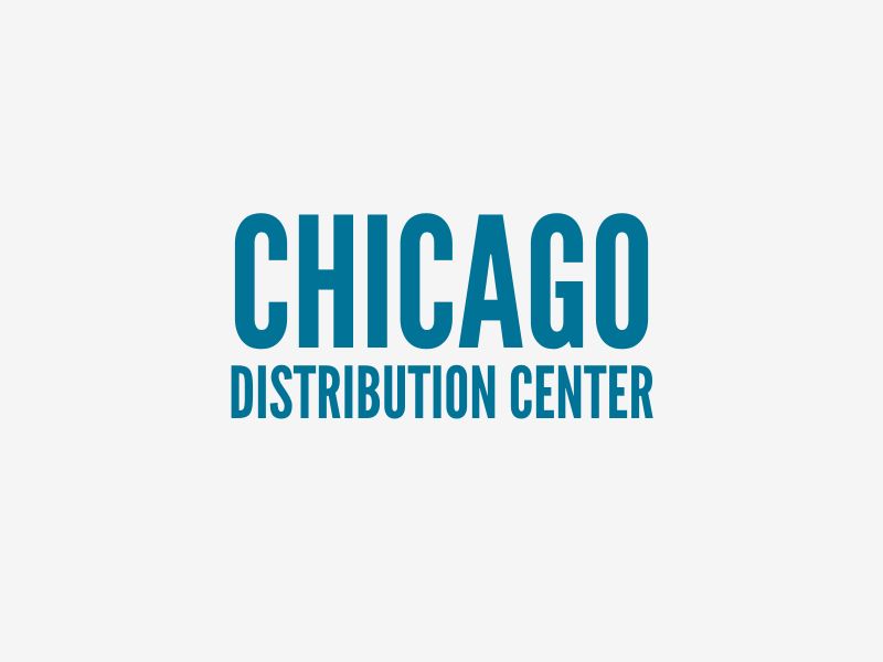 Text 'CHICAGO DISTRIBUTION CENTER' in blue on a white background