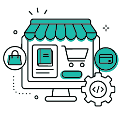An image of a blue storefront on a white background.