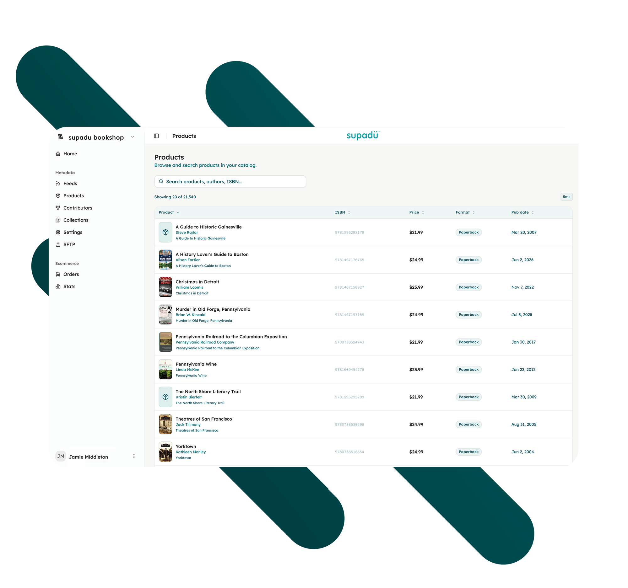 Supadu dashboard interface with a blue and white color scheme on a white background