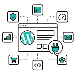 An image of blue website icons on a white background.