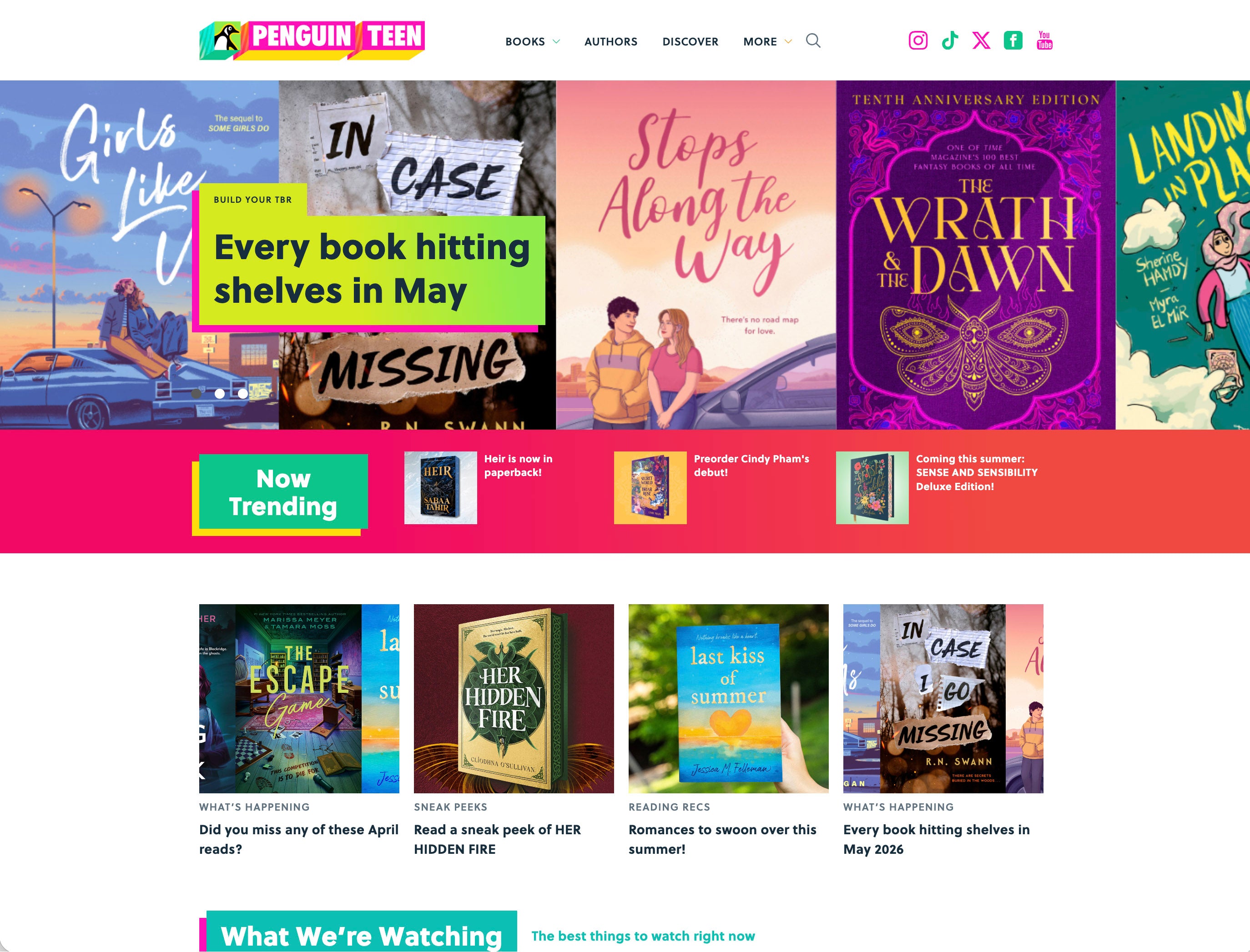 Penguin Teen website with book covers and promotional text on a colorful background