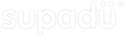 Supadu logo in white on a transparent background