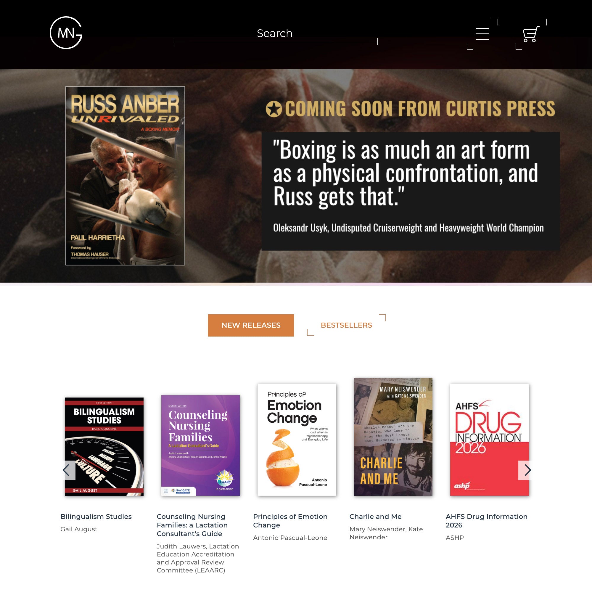 Mare Nostrum website homepage with book covers and promotional text