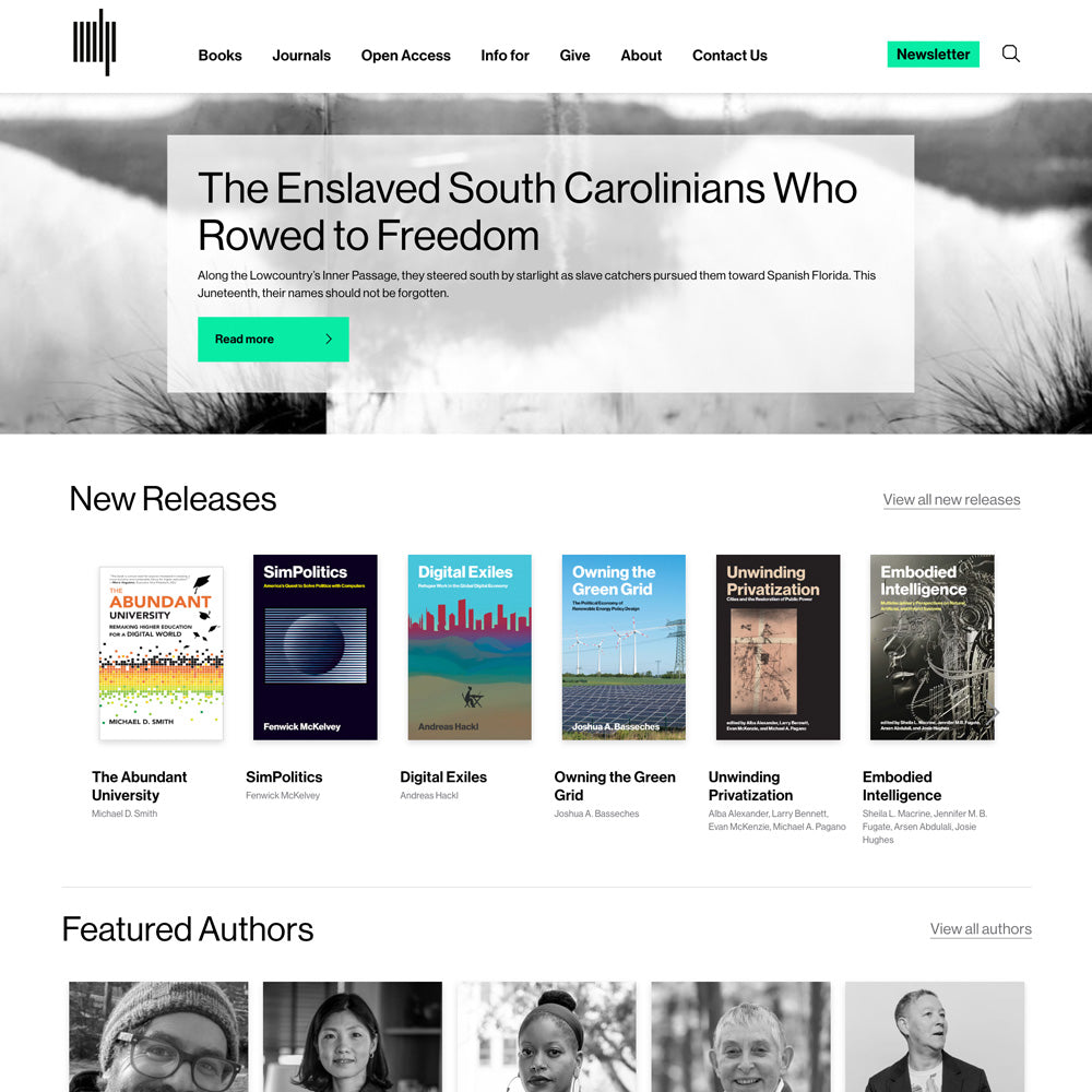 Website homepage with book covers and author profiles