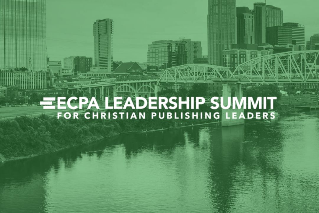 Cityscape with a river and bridge, featuring the text 'ECPA Leadership Summit for Christian Publishing Leaders'.