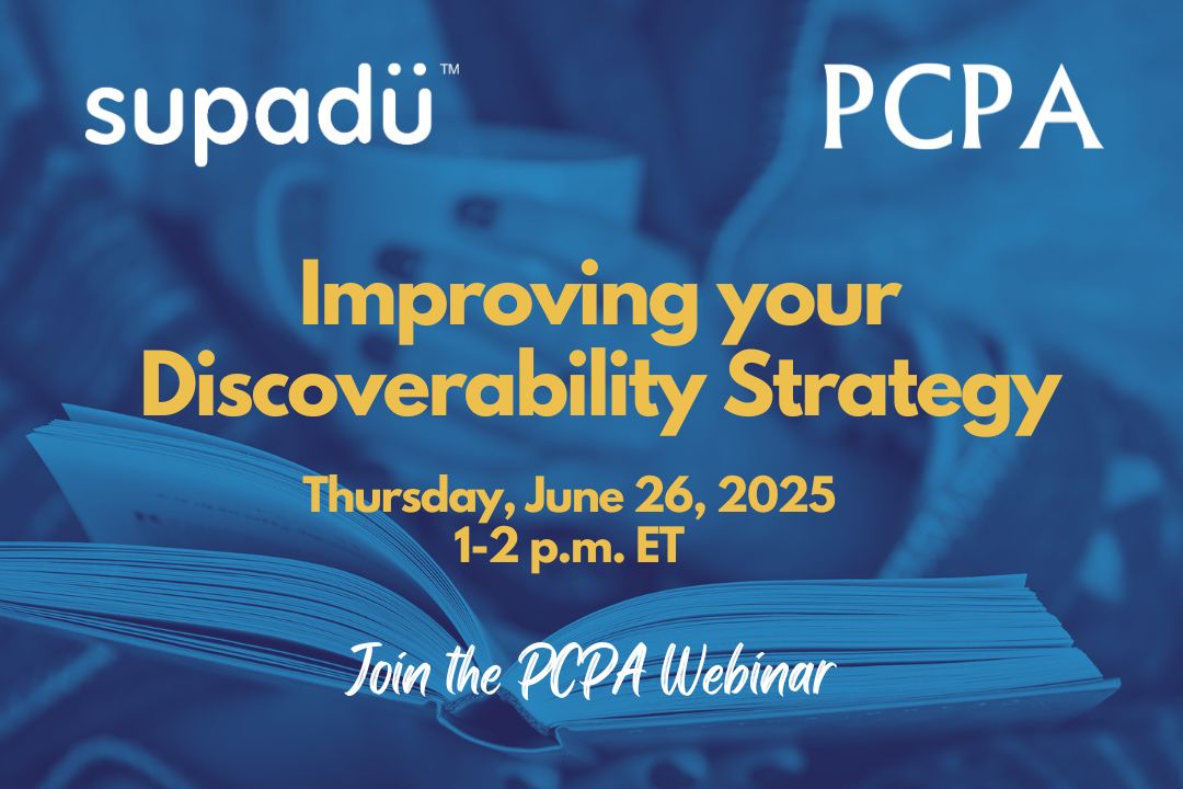 Supadu webinar invitation with text about improving your discoverability strategy.