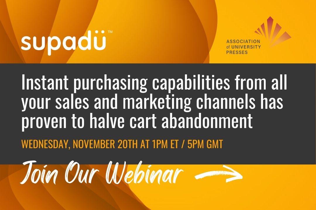 Supadu webinar invitation with text about purchasing capabilities and cart abandonment reduction.