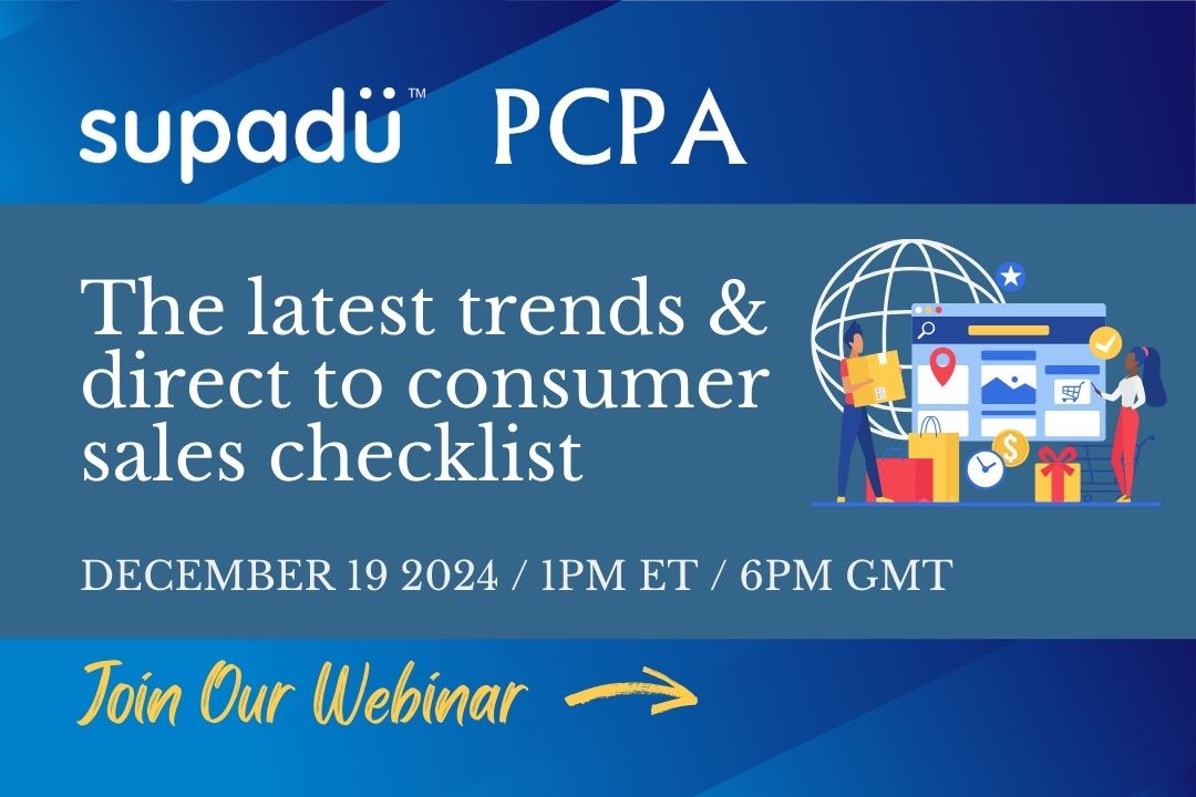 Supadu PCPA webinar invitation with event details on a blue background