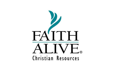 Logo of Faith Alive Christian Resources with a blue feather-like design on a white background