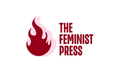 Logo of The Feminist Press with a stylized red and pink flame icon on a white background