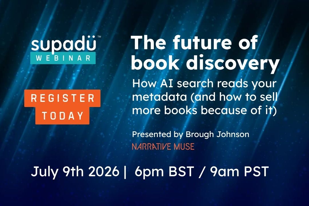 Supadu webinar invitation with text about AI and metadata.