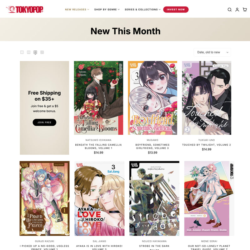 TOKYOPOP website page with new releases including manga covers and promotional text.