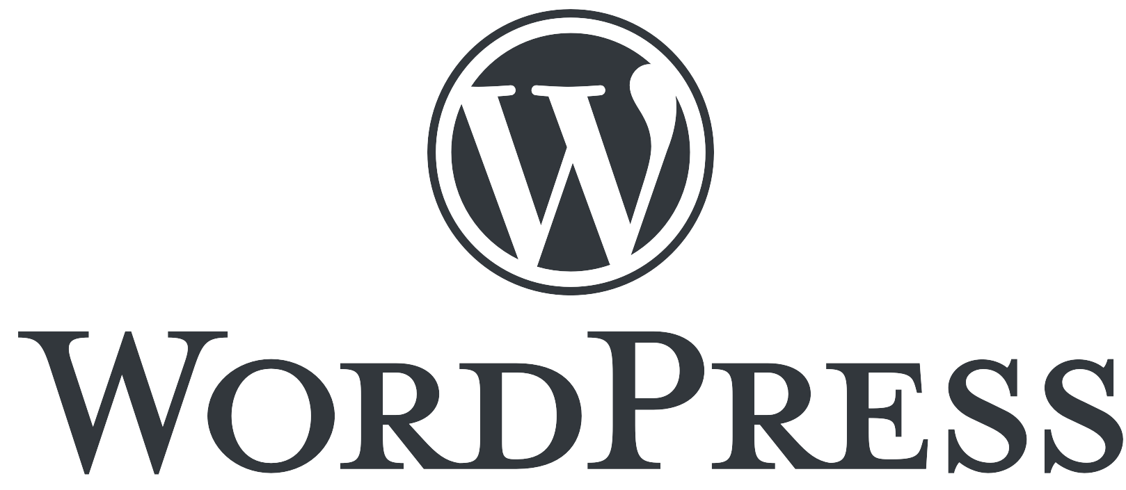 Black and white logo of WordPress on a white background